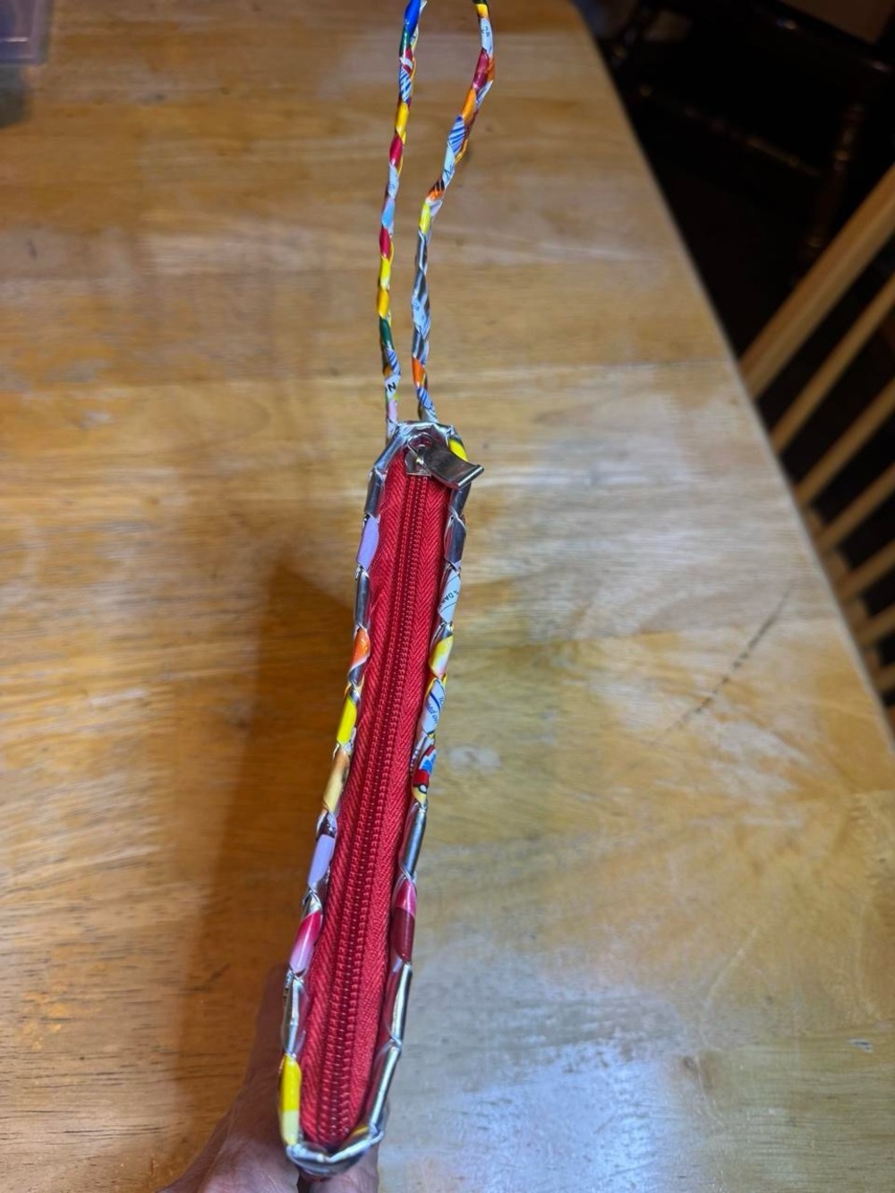 Handwoven Multicolor Wristlet Pouch - Recycled Plastic Wrapper Weave - Picture 3 of 5